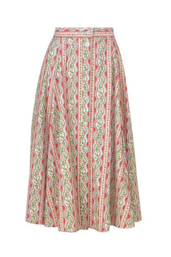 Cath Kidston Endless Love Small Corduroy Button-through Midi Skirt Pink Clearance