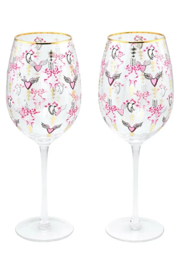 Cath Kidston Garland Set Of 2 Wine Glasses Cream Sale