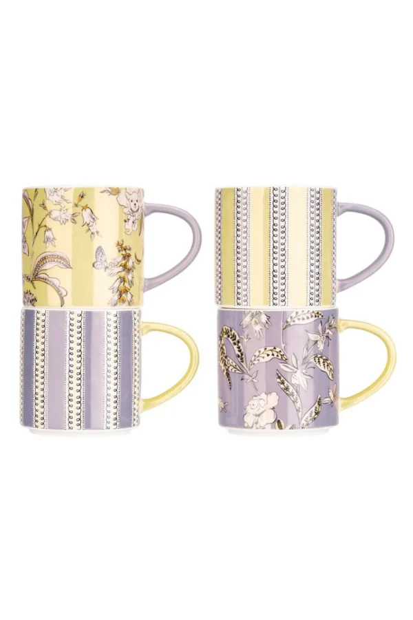 Cath Kidston London Wisteria Set Of 4 Stacking Mugs Multi New