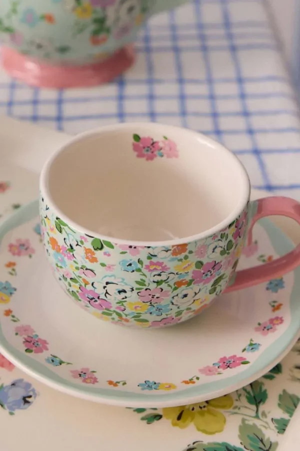 Cath Kidston MEWS DITSY SAGE TEACUP & SAUCER Green Outlet