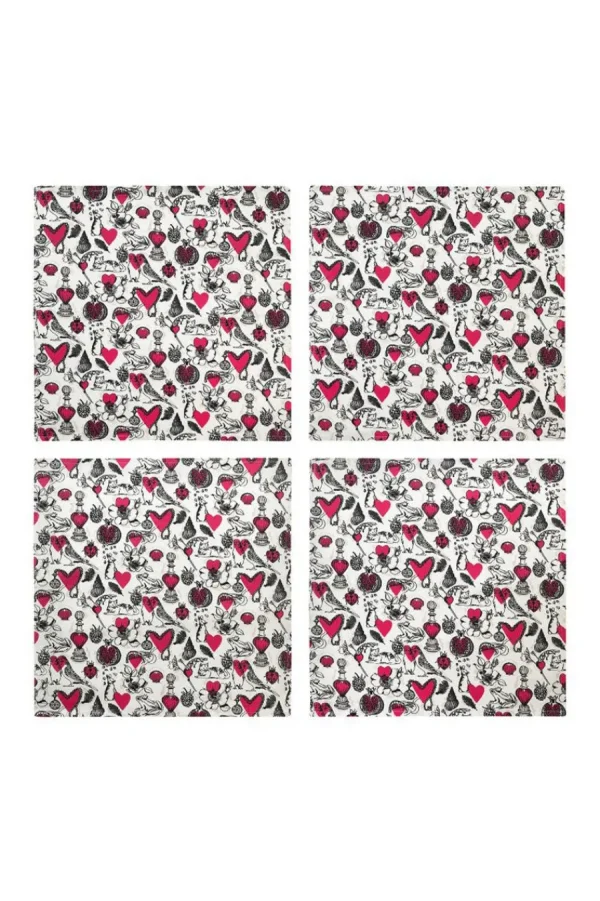 Cath Kidston Shape My Heart Set Of 4 Napkins Cream Hot