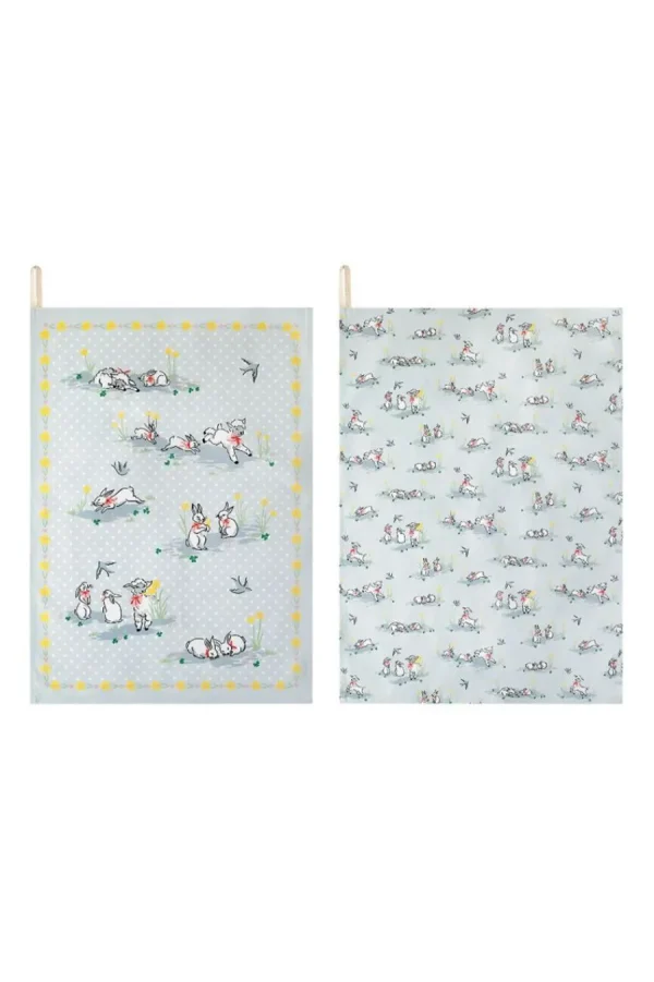 Cath Kidston Spring Bunnies And Lambs Set Of 2 Tea Towels Blue Sale