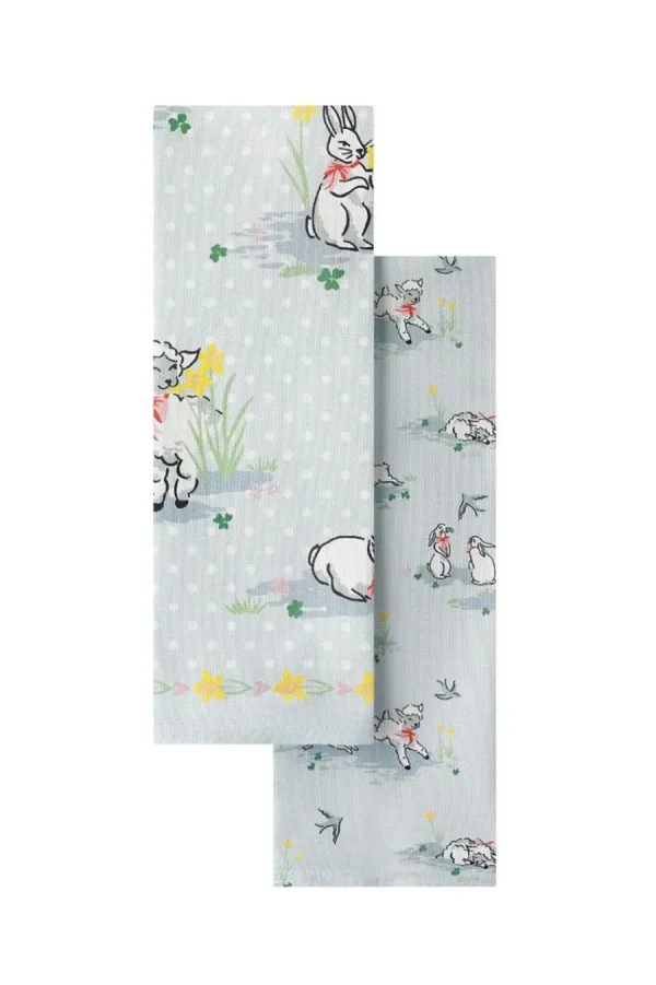 Cath Kidston Spring Bunnies And Lambs Set Of 2 Tea Towels Blue Sale