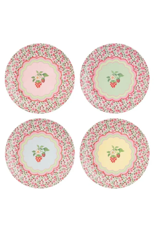 Cath Kidston STRAWBERRY 4PK MELAMINE PICNIC DINNER PLATES Multi Outlet